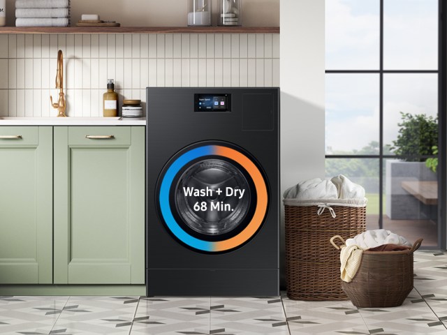 The new Bespoke combo washer and dryer has several tech upgrades, including a new 7-inch touchscreen that you can make phone calls on.