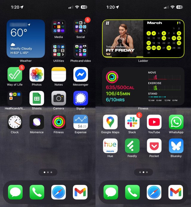 Two screenshots of an iPhone homescreen