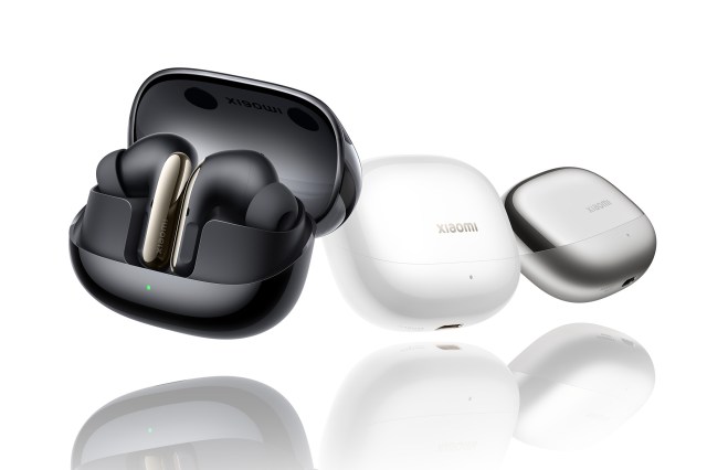 The Xiaomi Buds 5 Pro in three different charging cases.