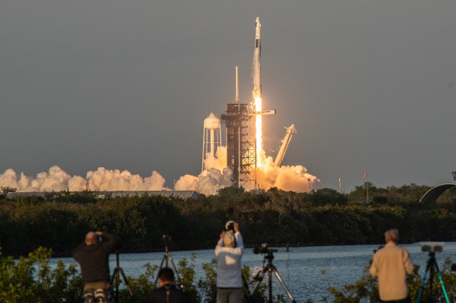 A SpaceX Falcon 9 rocket lifts off from launch pad 30A at the Kennedy Space Center, carrying four astronauts to the Space Station. (Photo by Manuel Mazzanti/NurPhoto via Getty Images)