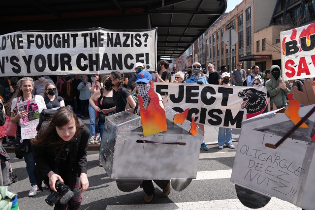 A protest in the Meatpacking District in New York City.