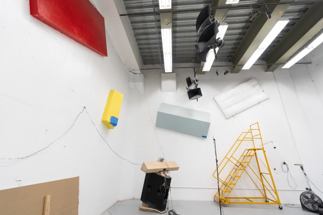 The loudspeakers in the rig above help provide the sound “source” in the source room.