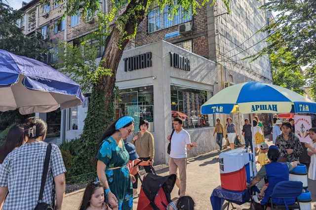 At Tumar’s lone brick-and-mortar retail space in central Bishkek, the company makes about a quarter of its revenue, selling felted goods directly to shoppers.