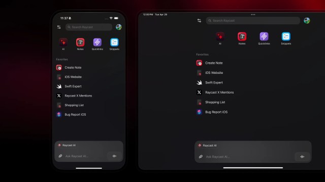 A screenshot of Raycast for the iPhone and the iPad.