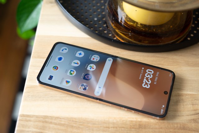 Photo of Motorola Razr Ultra on a table showing inner screen