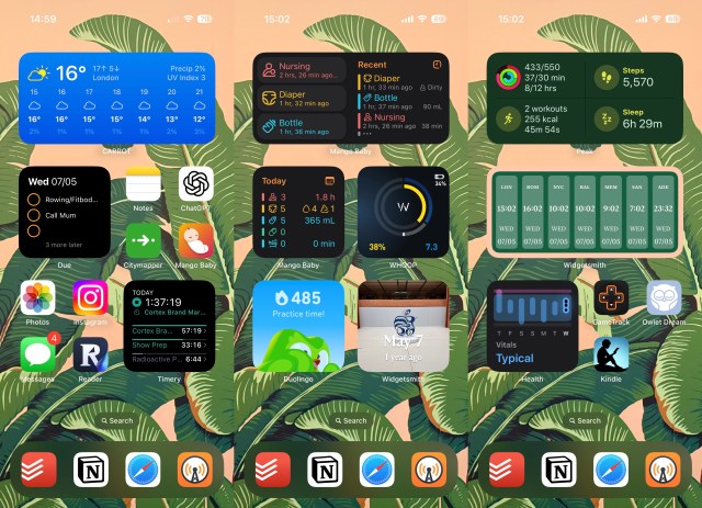 Three screenshots of an iOS homescreen.