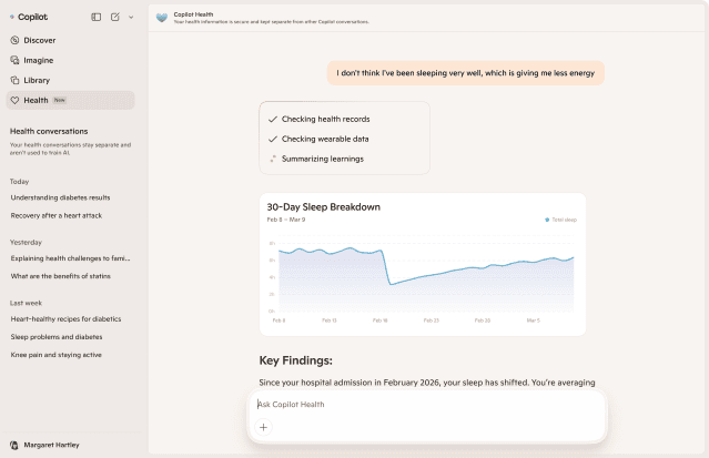 A screenshot of a chat in Copilot Health
