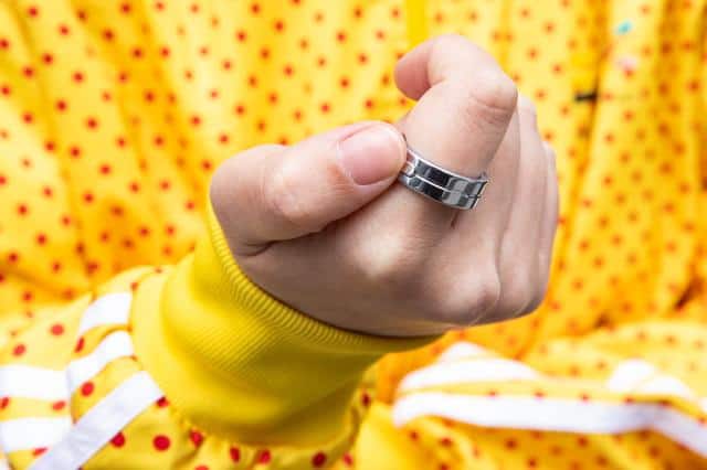 The Vocci ring allows me to press this button to start a recording. It’s a cool tool for work, but discreet enough to feel creepy too.