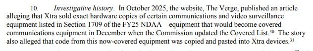 It reads, in part: “In October 2025, the website, The Verge, published an article alleging that Xtra sold exact hardware copies…” 