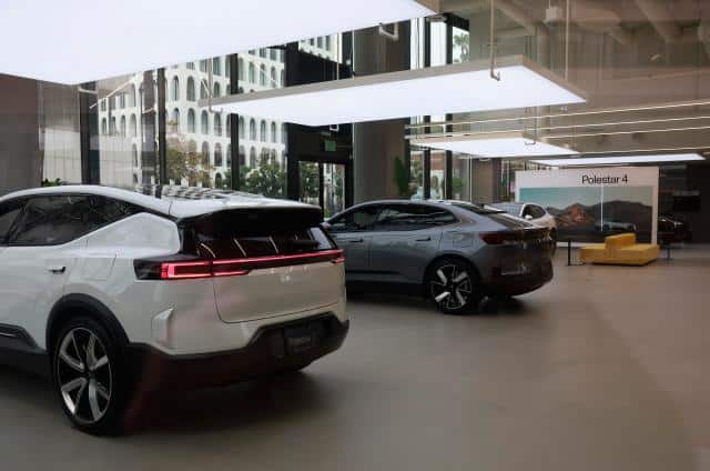 Polestar cars are displayed in the showroom at a Polestar dealership on June 26th in Beverly Hills, California.
