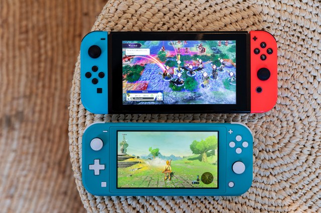 A photo of the Nintendo Switch and Switch Lite on top of a table.