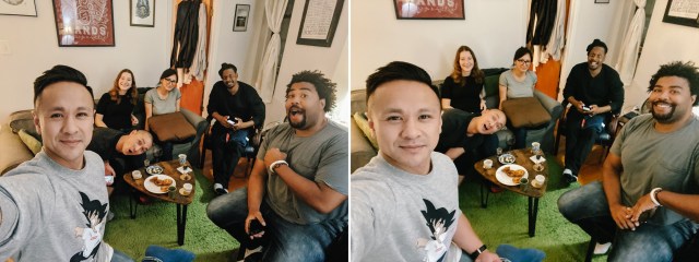 Pixel 4 iPhone 11 Pro comparison group selfie
