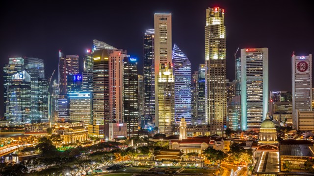 Singapore Skyline Business District Panorama at Night