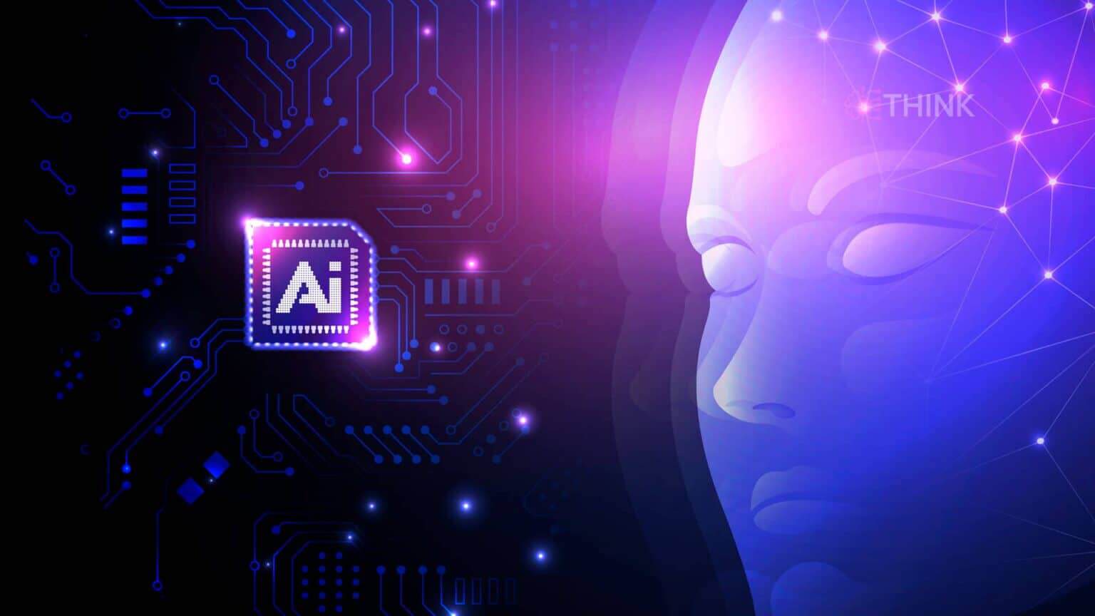 Ilustración IA: cerebro y circuito con logo AI.