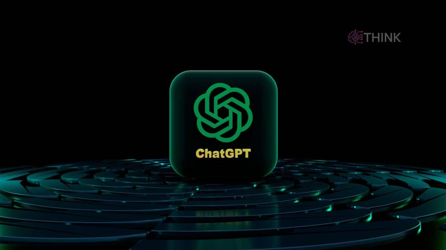 Representación gráfica de un icono de ChatGPT sobre un fondo oscuro y abstracto.