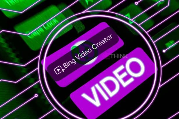Imagen gráfica que muestra dos botones virtuales: uno que dice "Bing Video Creator" y otro que dice "VIDEO", ambos sobre un fondo de diseño de circuito integrado, sugiriendo la creación de video con inteligencia artificial.