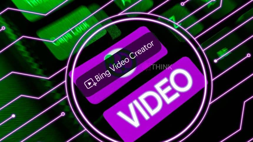 Imagen gráfica que muestra dos botones virtuales: uno que dice "Bing Video Creator" y otro que dice "VIDEO", ambos sobre un fondo de diseño de circuito integrado, sugiriendo la creación de video con inteligencia artificial.