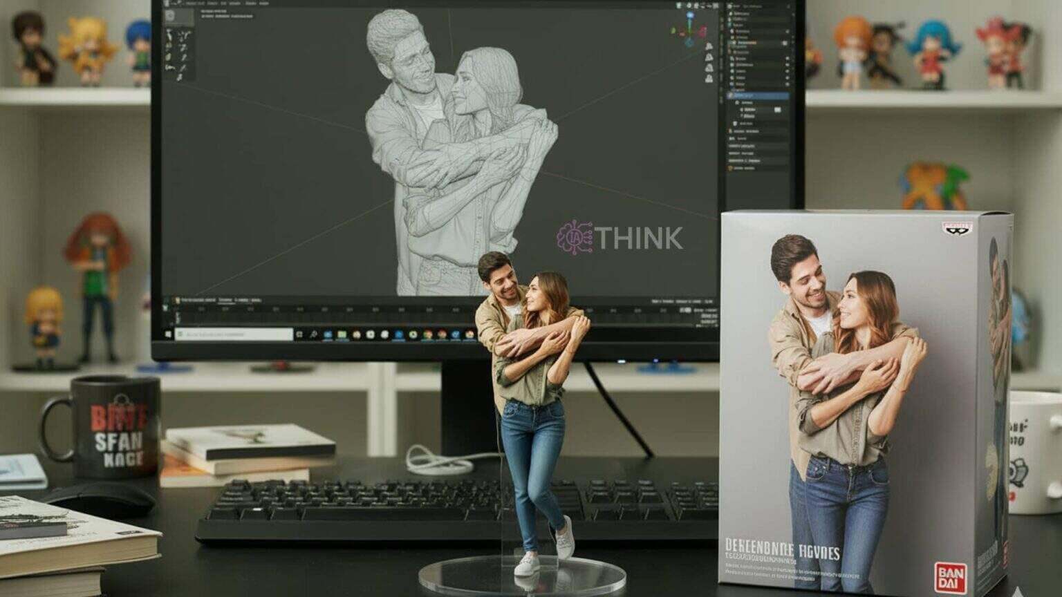 Pareja abrazada en figura estilo Bandai, creada a partir de una foto. ¡Crea tu propia figura personalizada!