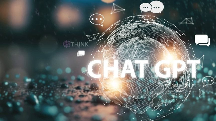 Ilustración de un globo terráqueo digital con el logo de ChatGPT para debatir sobre cuánta agua consume esta IA y su impacto ambiental.