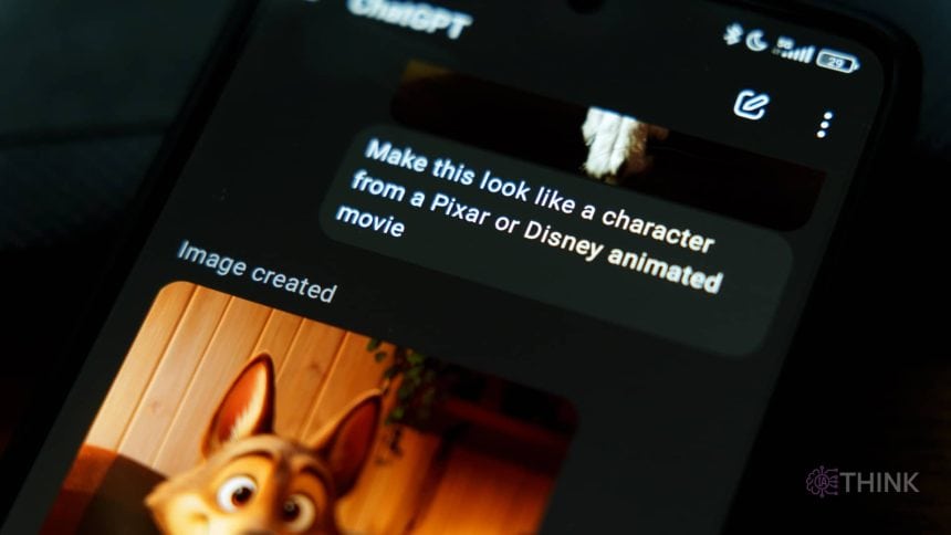 Usando prompts para ChatGPT para imágenes para crear un personaje animado en un smartphone.