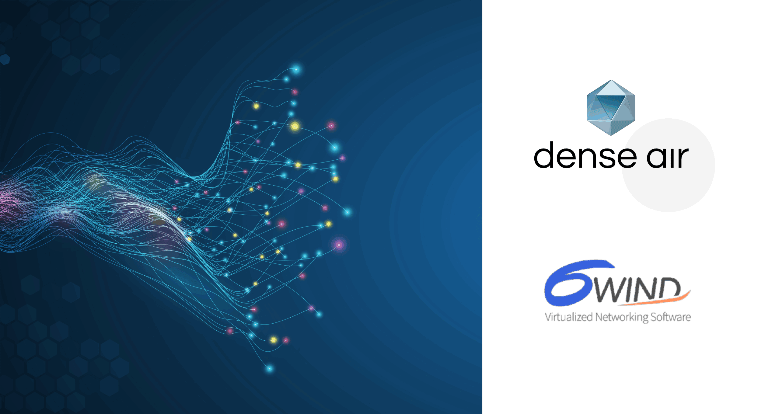 Colorful digital network connections illustration with hexagon logo.
