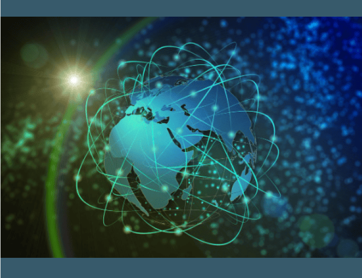 Digital globe with glowing network connections.