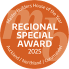 Keola team celebrating the Regional Special Award 2025 at a construction site in Auckland, highlighting expertise in home building and construction excellence in New Zealand.