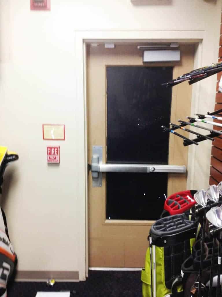 A Commercial Door Equipped With A Panic Bar, Recently Installed And Repaired By King Locksmith Laurel Md.