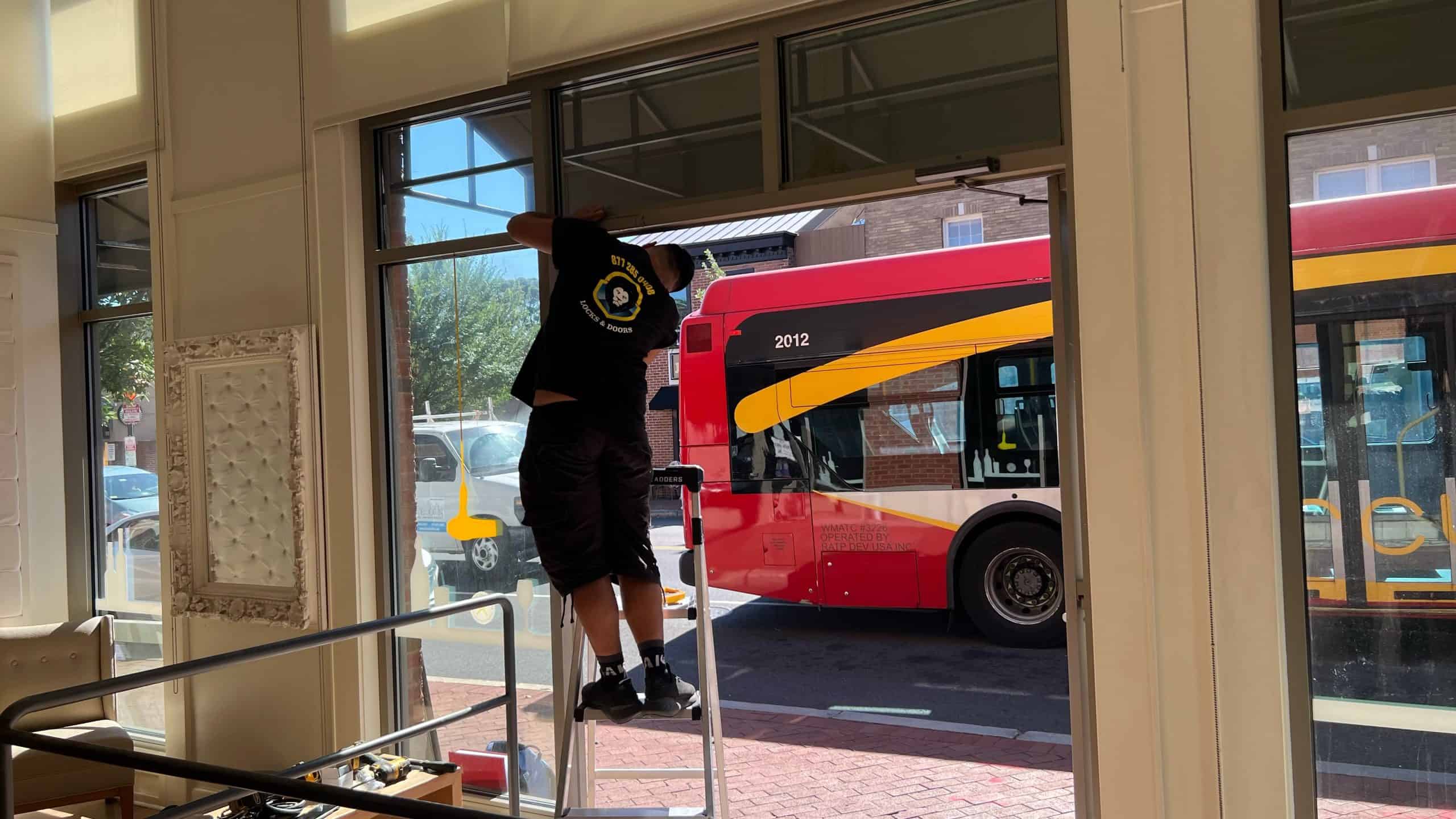 Locksmith Catonsville Md Is Working On A Commercial Storefront Door