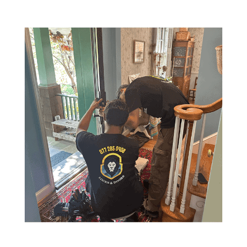 Two Locksmith In Black Uniform For Door Locks Repair In Germantown Maryland