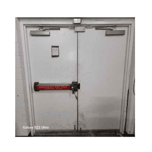 White Door With Panic Bar &Amp; Exit Devices In Ellicott City Md By King Locksmith And Doors