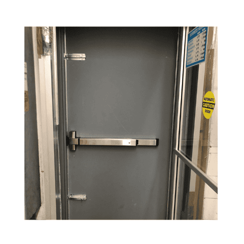 Grey Steel Door Repair With Panic Bar Repaired By King Locksmith In Germantown Maryland