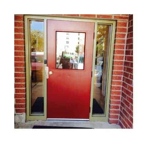 Red Impact Door Needs Repair In Catonsville Maryland By King Locksmith