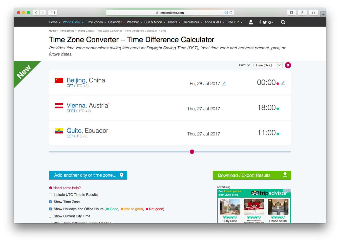 Timeanddate.com Time Zone Converter