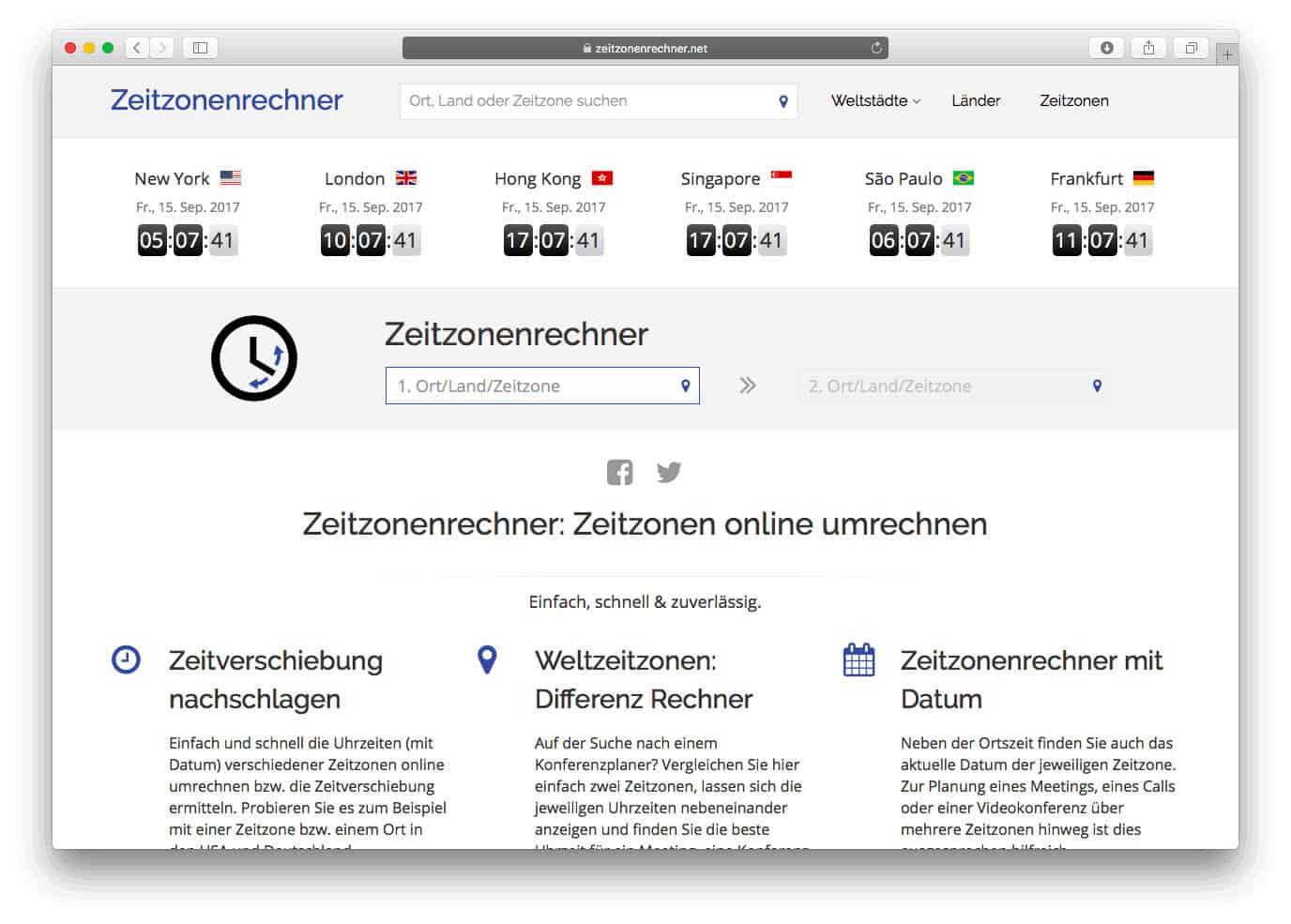 Zeitverschiebung.net Zeitzonenrechner