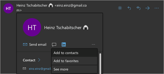 outlook add sender to address book automatically