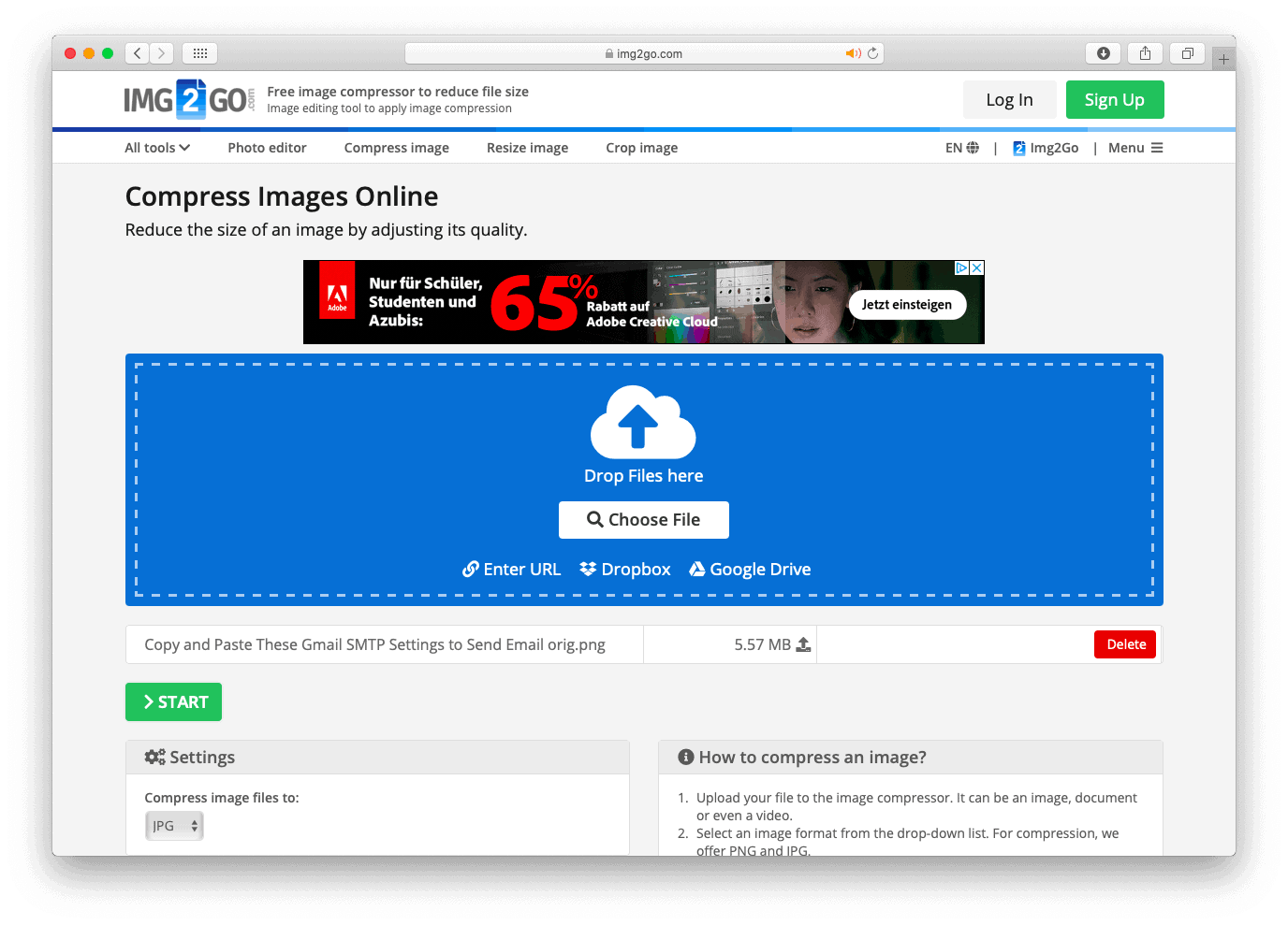 Img2Go Compress Images Online - Includes Resizing, Conversion, and More