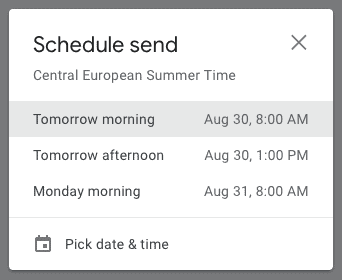 Pick a present time to quickly send later in Gmail