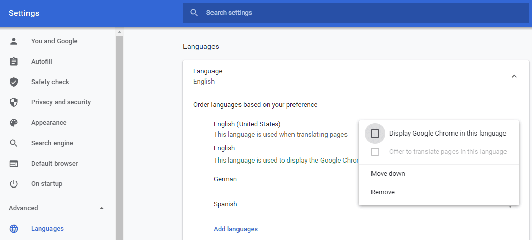 Change the language for the Google Chrome interface on Windows and Chromebook