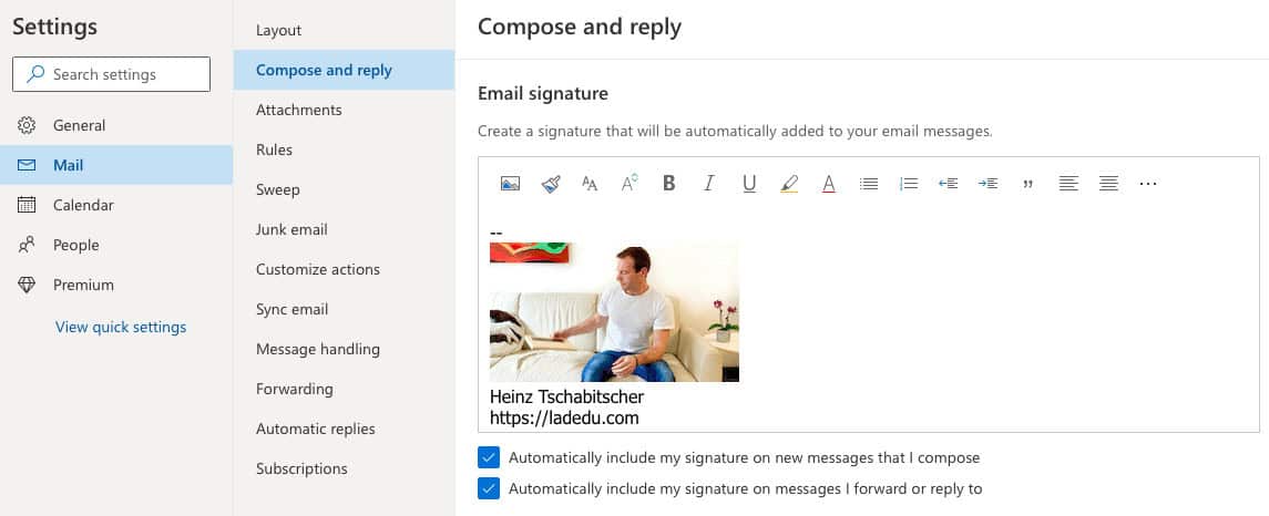 Setting up an Outlook.com signature image