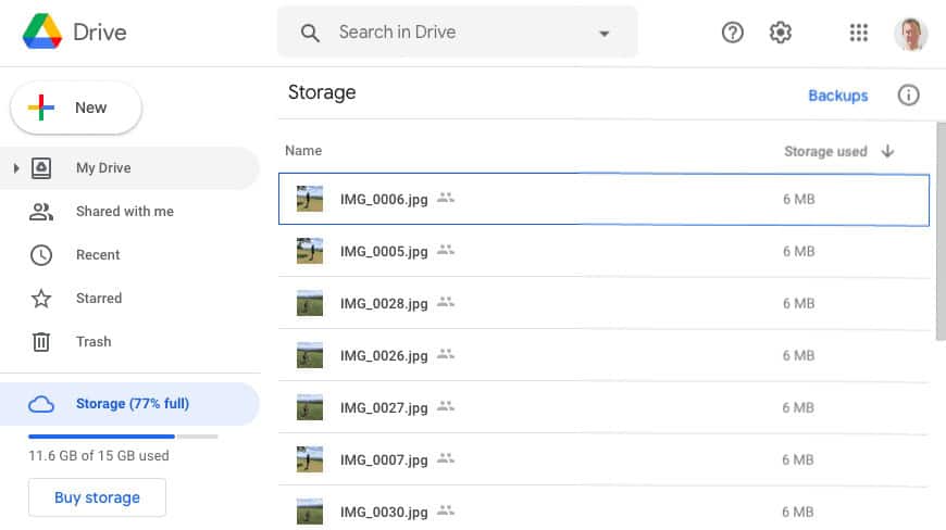 Sort the largest files in Google Drive by size
