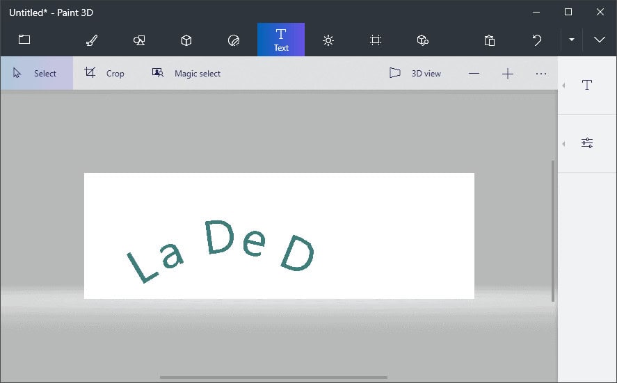 Curved text in Paint 3D for Windows 10