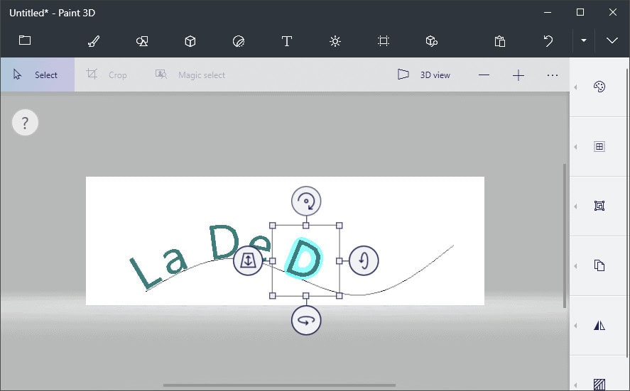 Orient text in Paint 3D along a curve