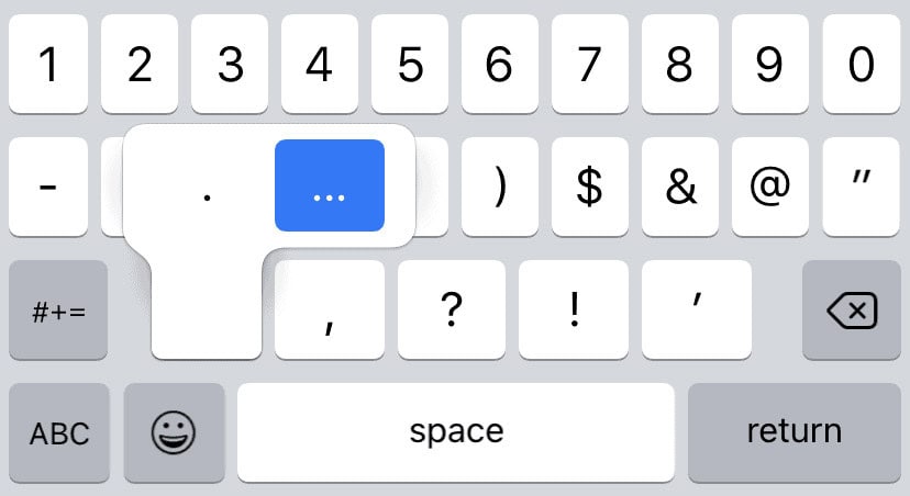 Find the ellipsis symbol on the iPhone keyboard