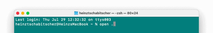 Open a Finder window directly from Terminal on a Mac