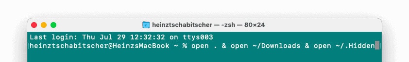 Open two (or more) Finder windows from Terminal at once on a Mac