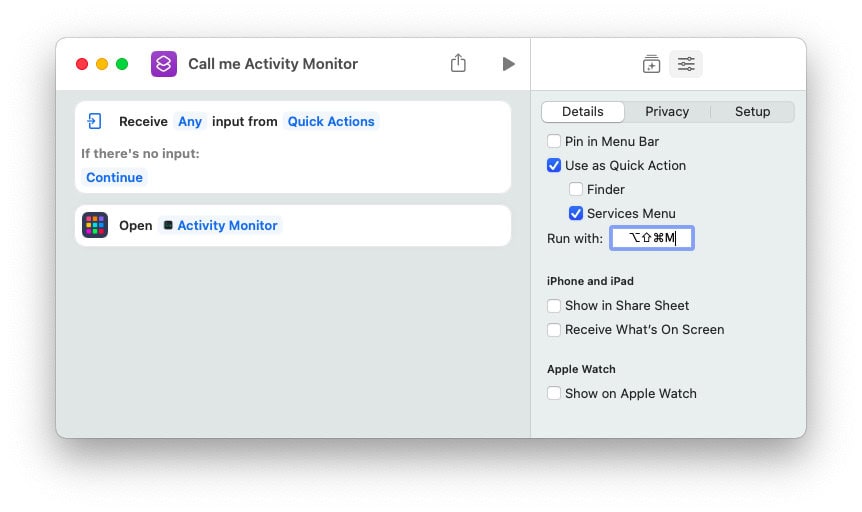 Type the key combination you want to use to open an application on your Mac