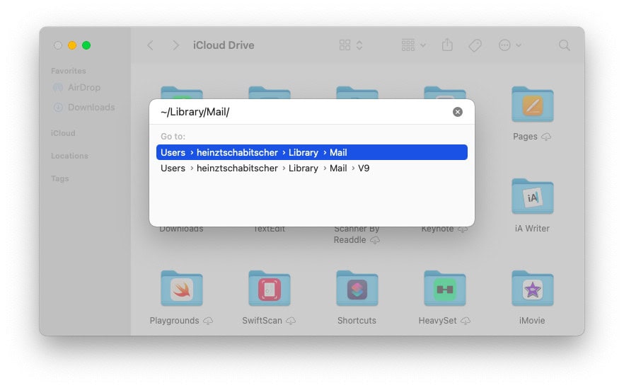 Go to the ~/Library/Mail/ folder in Finder