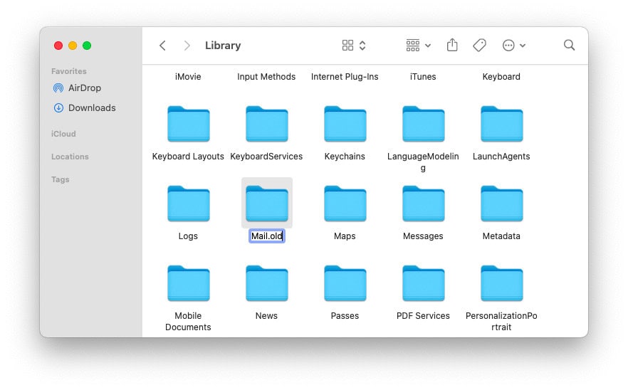 Rename the Mail folder to reset Mail on a Mac