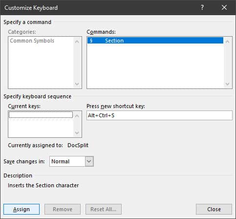 Set up a keyboard shortcut for the section sign in Office